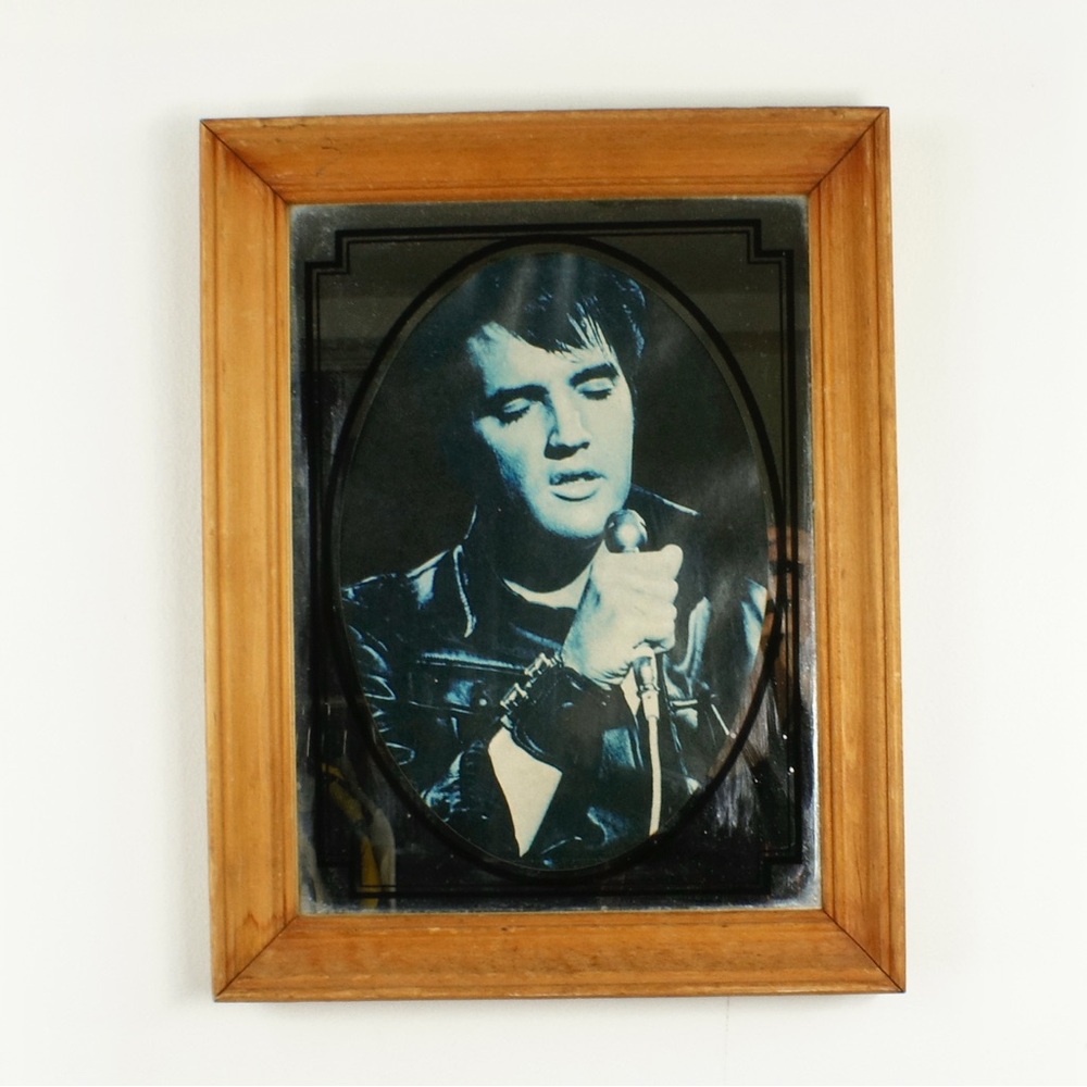 Vintage Elvis Presley 1968 Black Leather Comeback Special Wood Frame Mirror